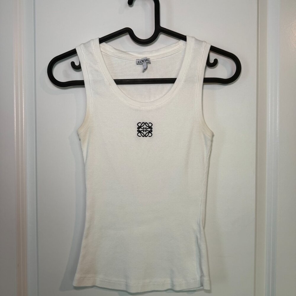 Loewe anagram logo ribbed white cotton tank top